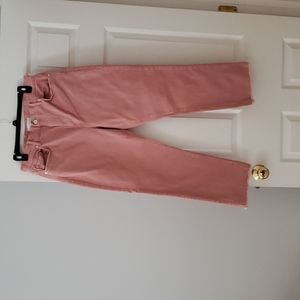 Loft cropped frayed jeans in a pink carnation color.